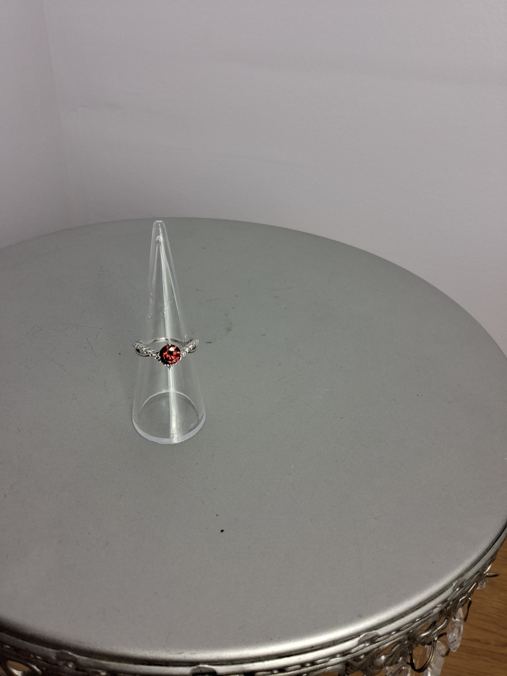 925 Sterling Silver Red Moissanite Round Cocktail Band Ring Size 6